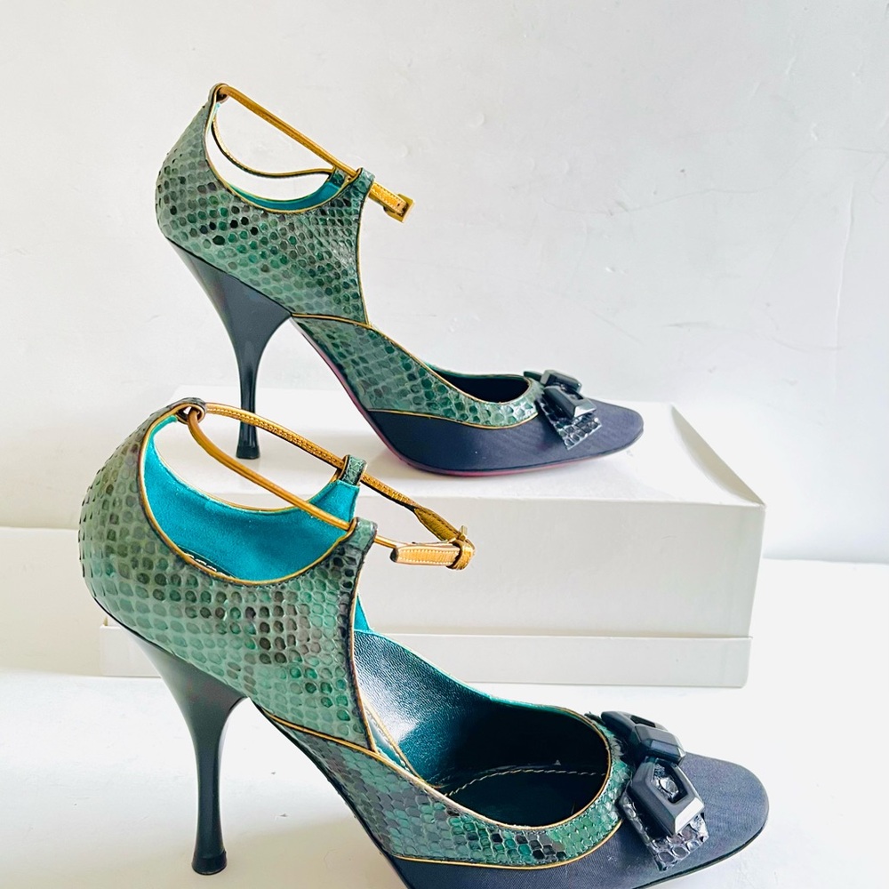 Louis Vuitton green python Mary Jane heels 37.5